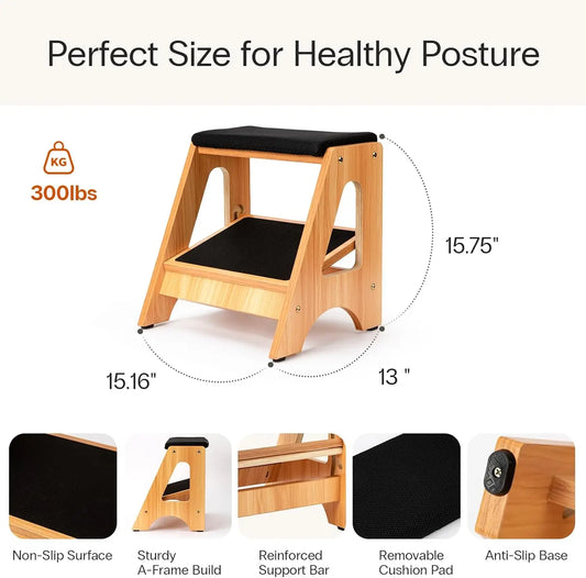 Wooden Footrest Cushioned for Office Home Use