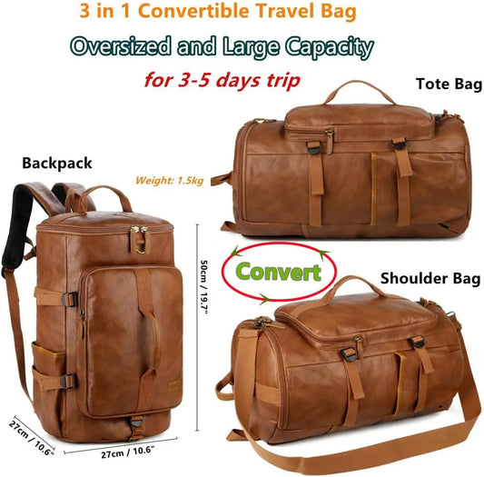 Stylish Vegan Leather Convertible Travel Duffel Bag