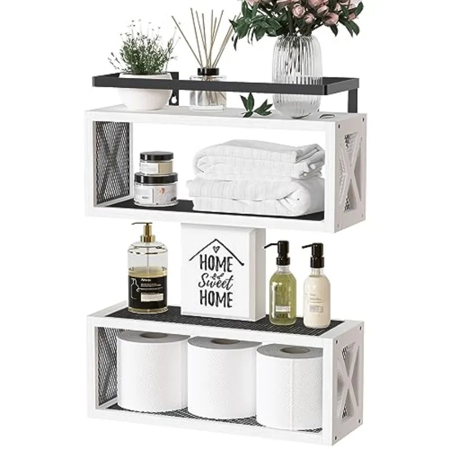 Rustic Wood Floating Shelves for Bathroom Accessories