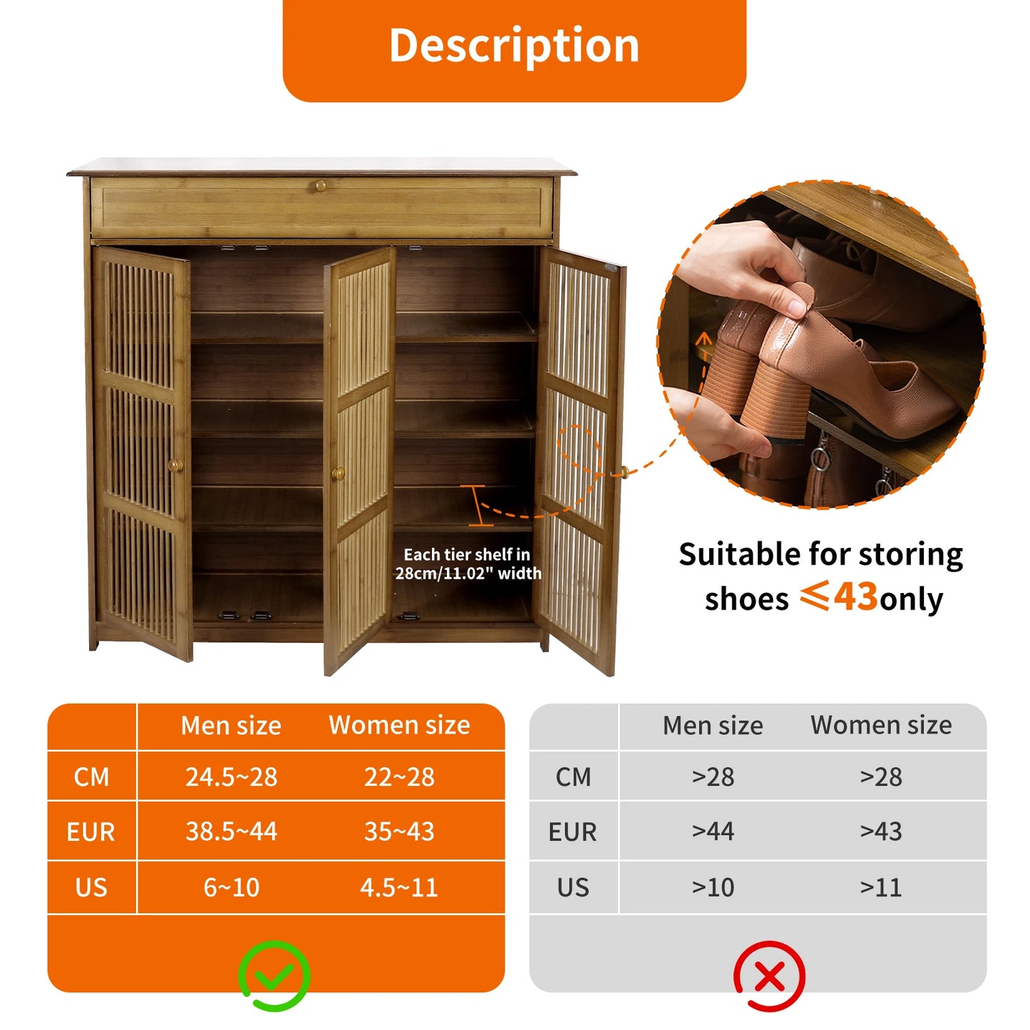 Shoe Cabinet with 3 Doors for Entryway