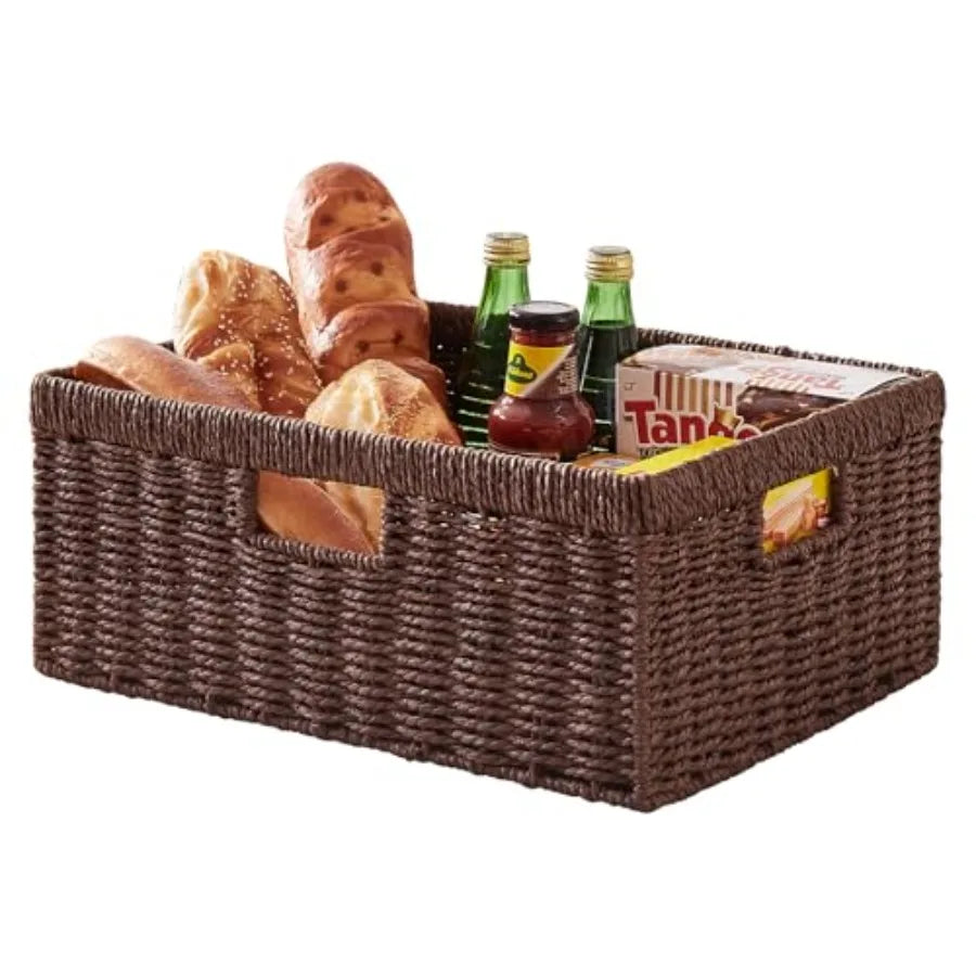 Paper Rope Shelf Baskets with Built-in Handles