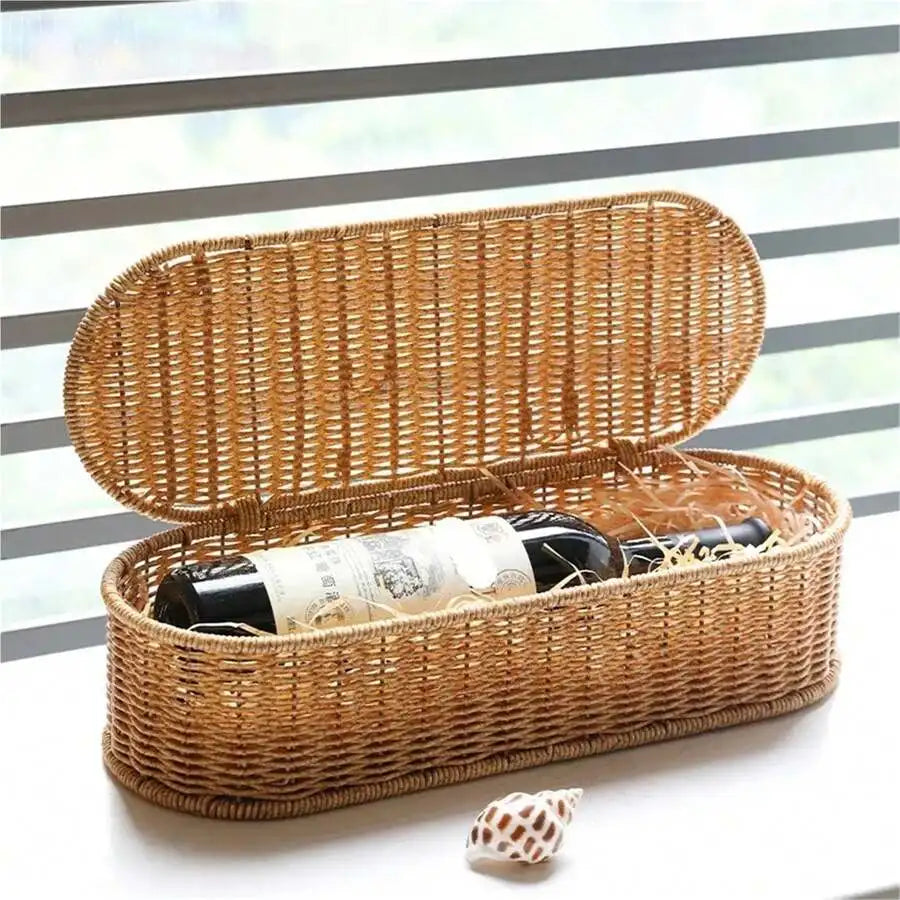 Boho Imitation Rattan Storage Box with Lid