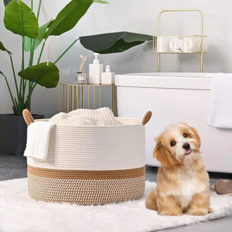 Large 20" x 13" Woven Rope Blanket Basket
