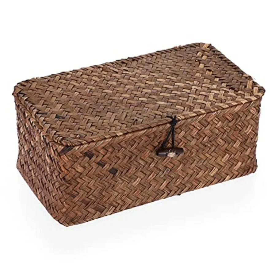 Wicker Shelf Baskets Bin with Lid