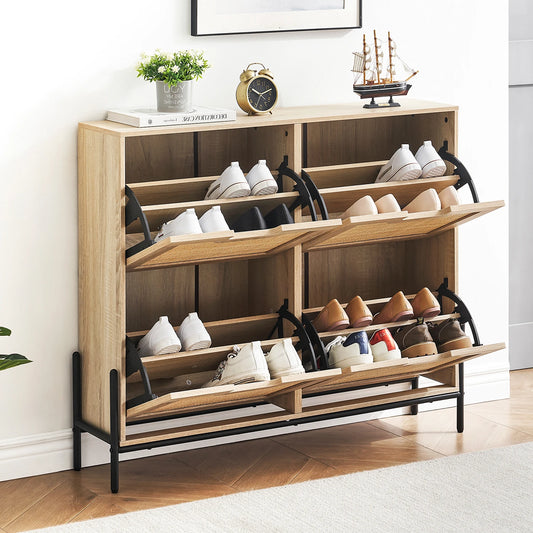 Rattan Shoe Cabinet with 4 Flip Drawers