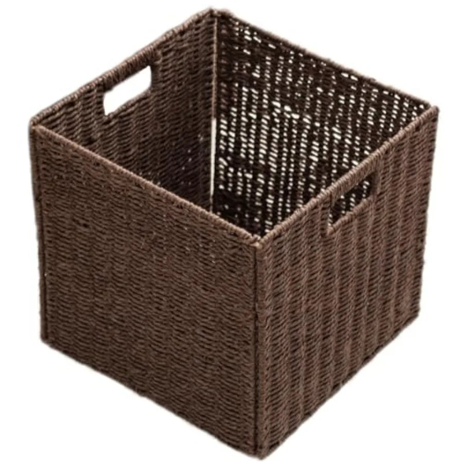Handwoven Paper Woven Cube Basket with Handles