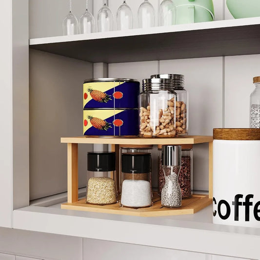 2 Tier Bamboo Corner Shelf for Kitchen Cabinet