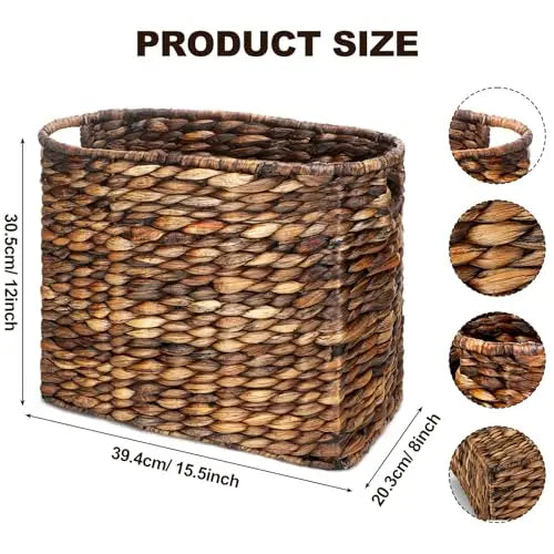 Tall Narrow Handwoven Seagrass Basket For Magazines