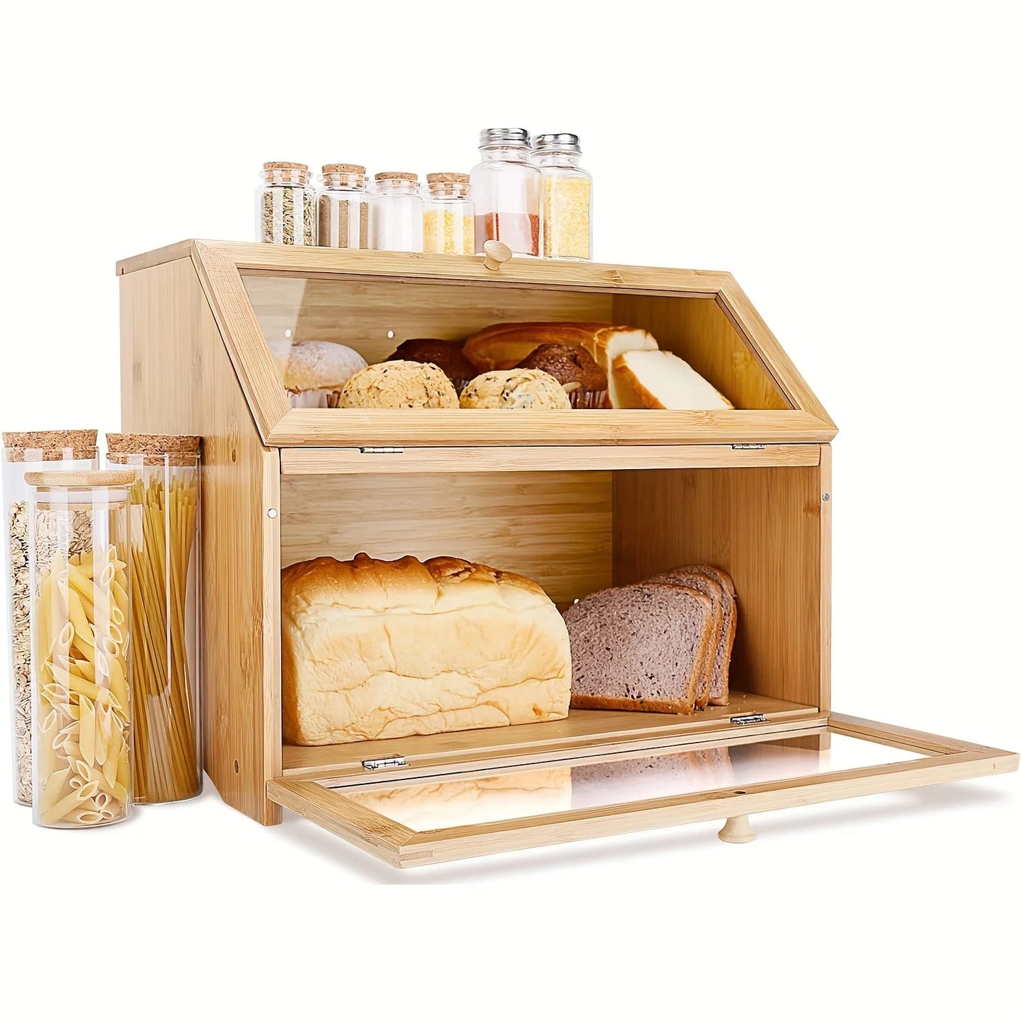Double Layer Large Bread Box for Kitchen Counter