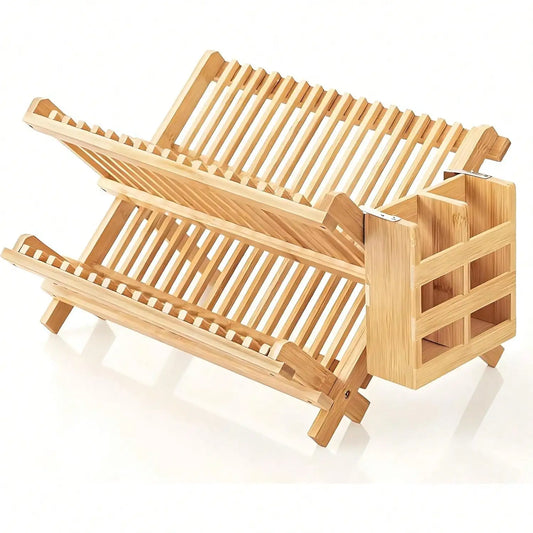 2-Tier Collapsible Bamboo Dish Drying Rack