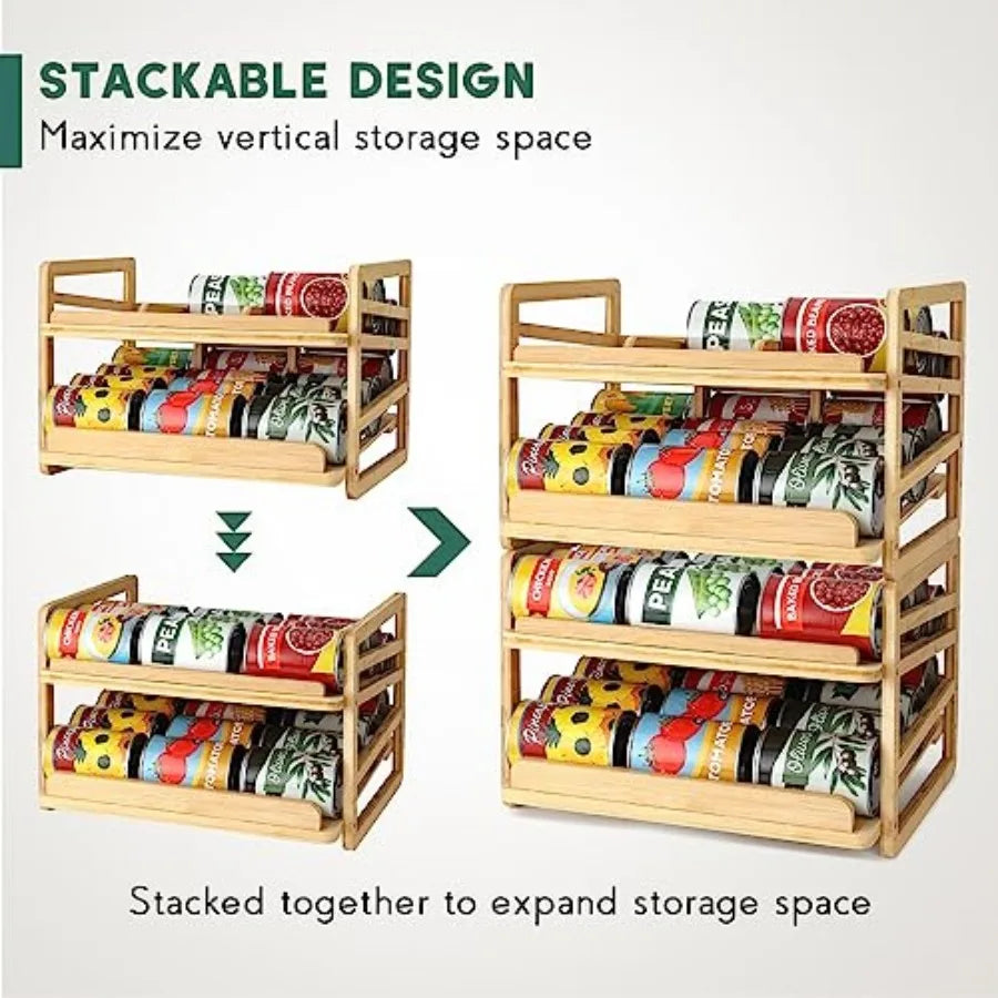 Double-Layer Rolling Bamboo Can Organizer Rack