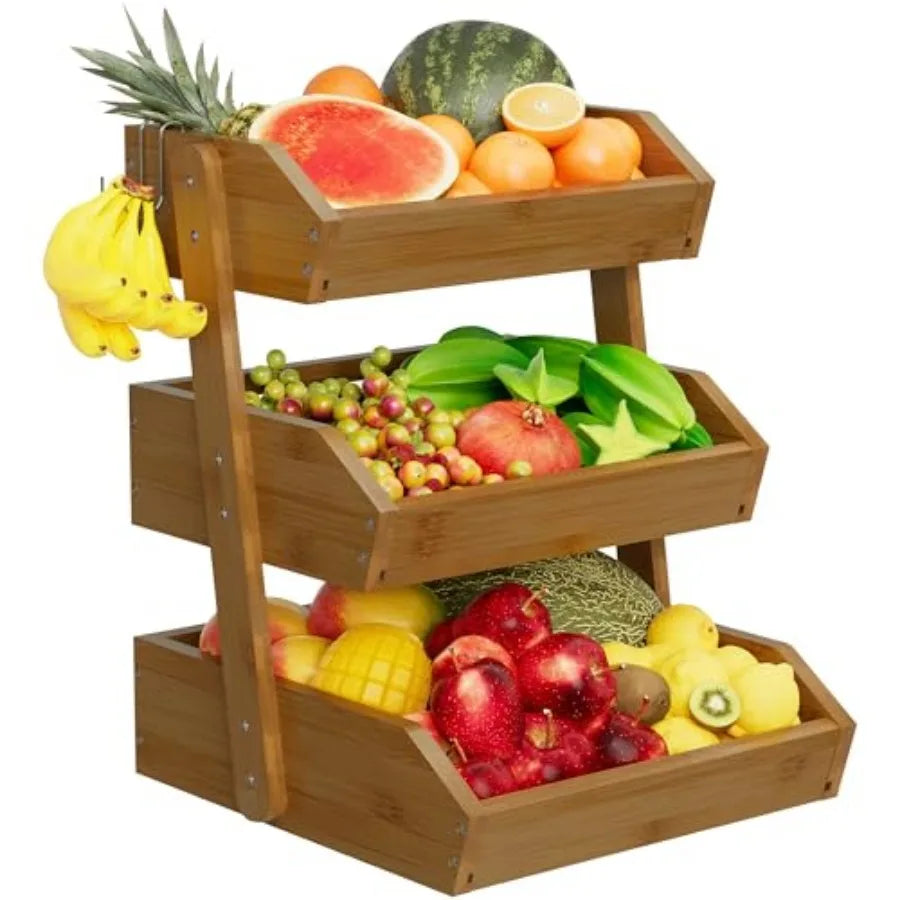 Bamboo 3 Tier Fruit Basket For Counter