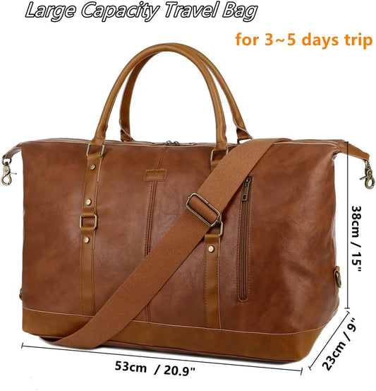 Leather Travel Duffel Weekender Bag for Men and Women