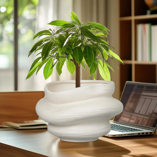 Large White Ceramic Plant Pot with Drainage