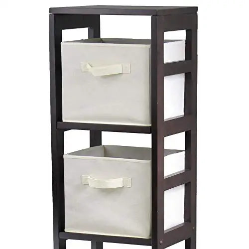 Four-Compartment Wooden Shelf With Foldable Fabric Baskets