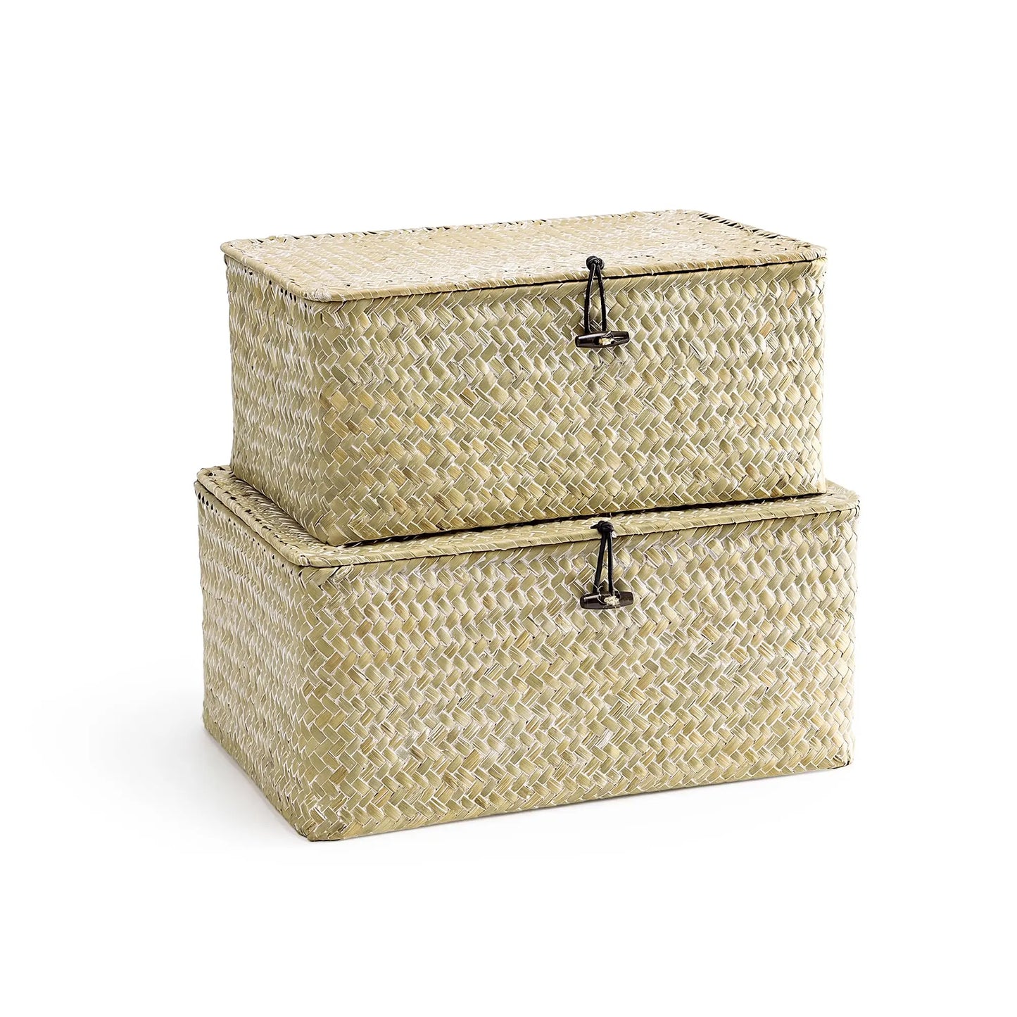 Natural Seagrass Bin with Lid Set of 3