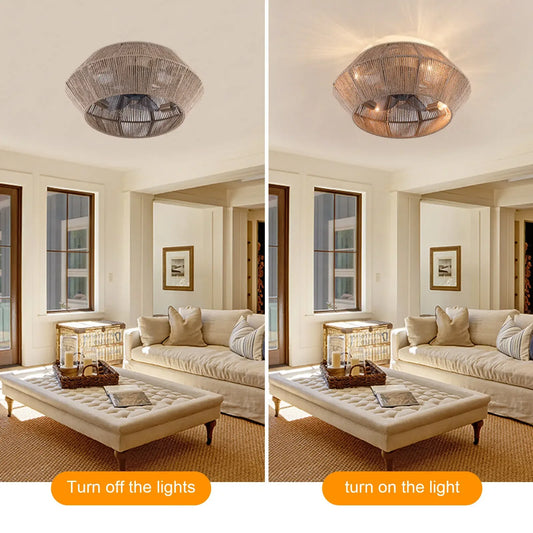 Modern Rattan Cage Ceiling Fan Light