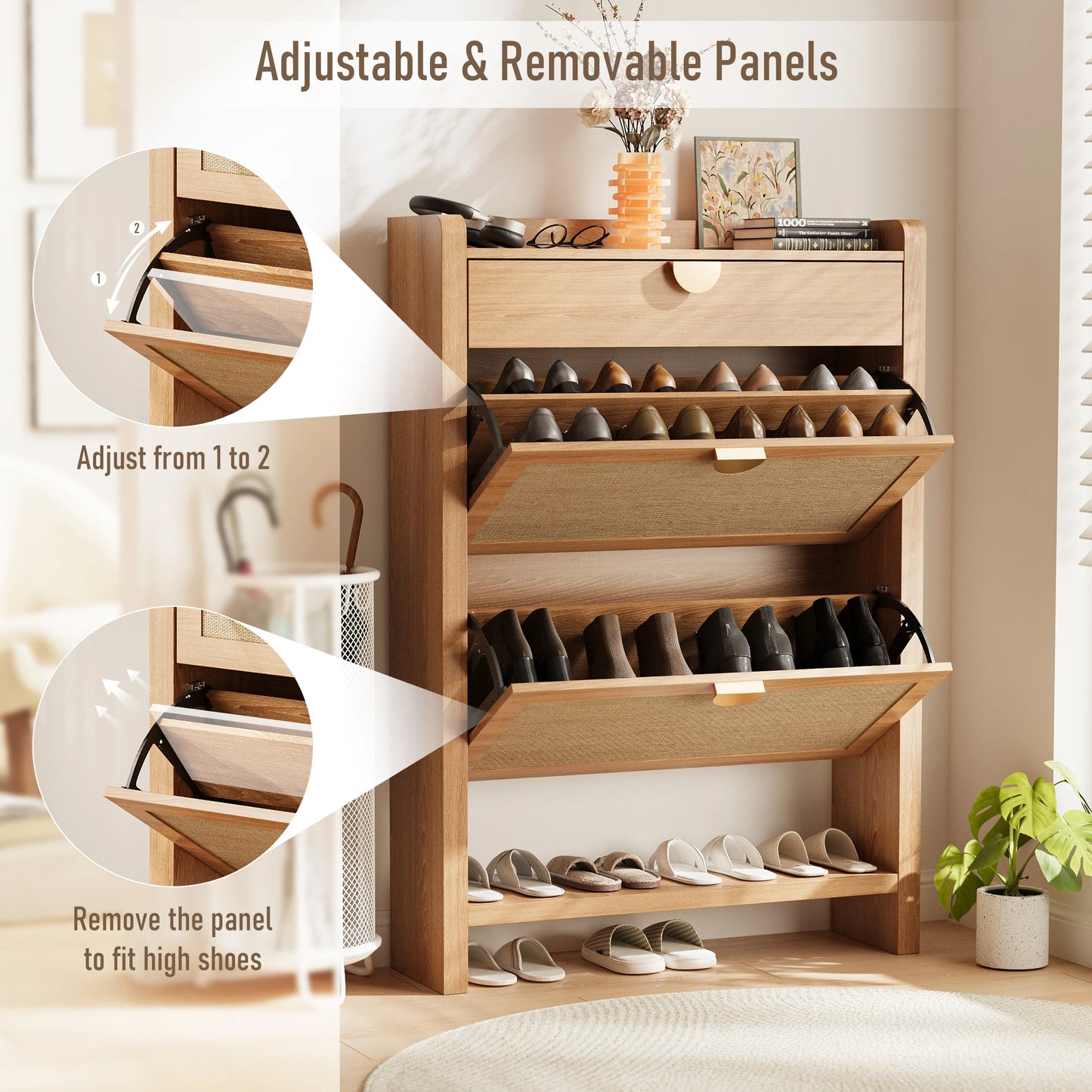 Shoe Cabinet with 2 Flip Drawers