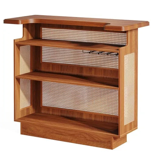47.24 Inches Caramel Brown Rattan Home Bar