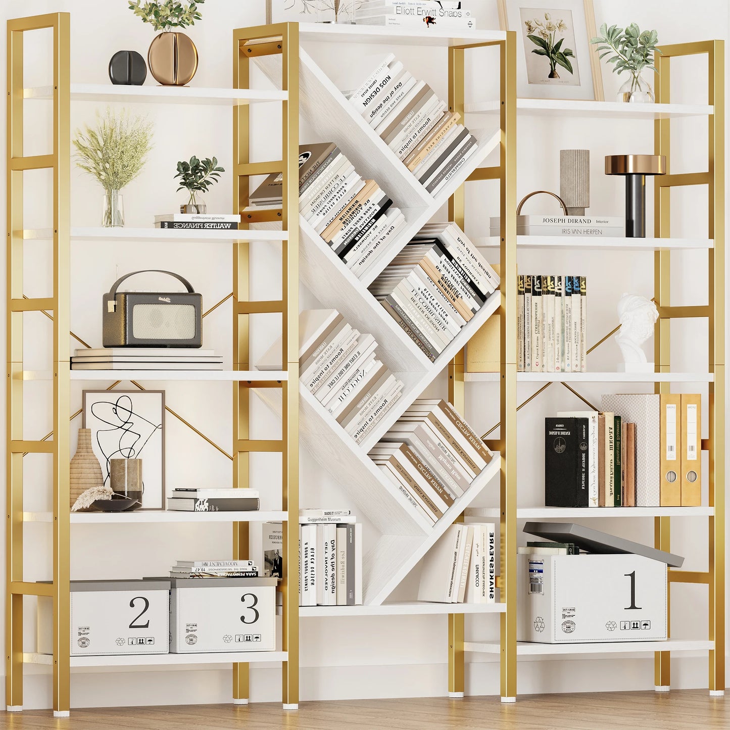 Triple 5 Tier Bookshelf Large Wooden Bookcase