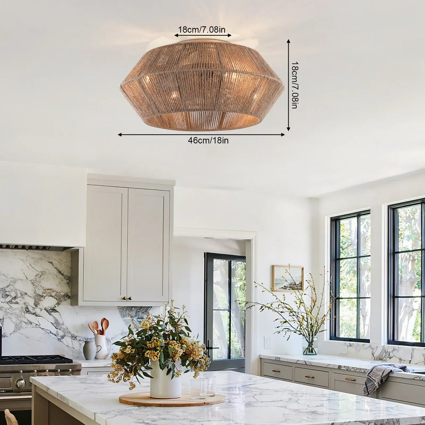 Modern Rattan Cage Ceiling Fan Light