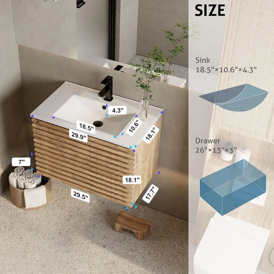 Floating Bathroom Vanity Wall Mounted Wood Cabinet