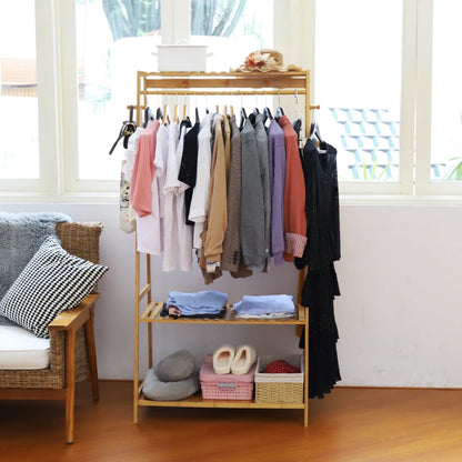 Bamboo Garment Clothes Hanging Heavy Duty Rack
