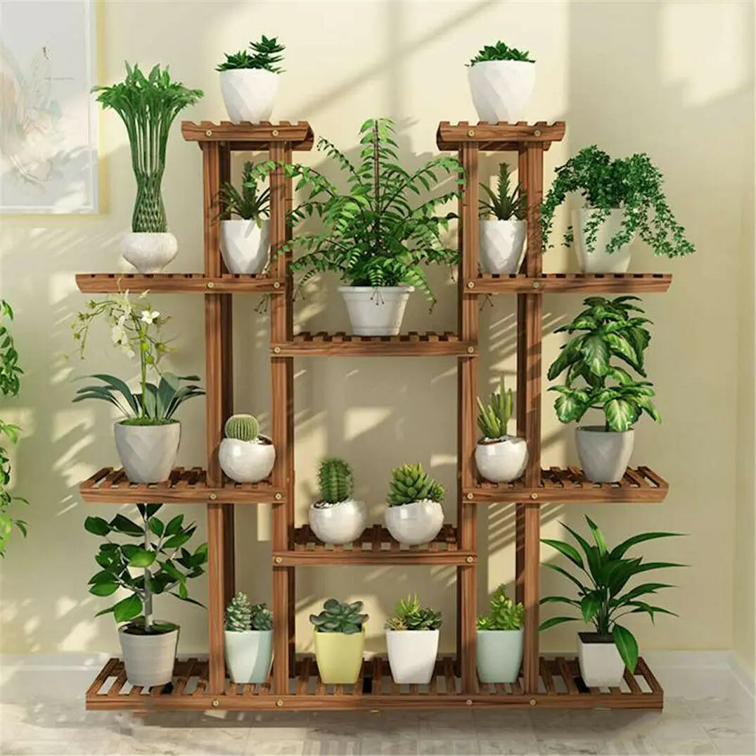 Multi-Tier Plant Stand Wood Flower Rack Holder
