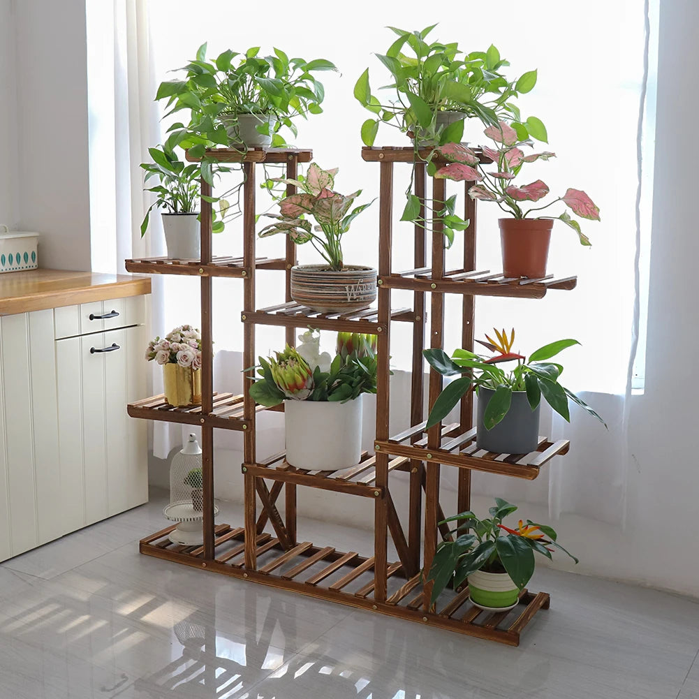 Multi-Tier Plant Stand Wood Flower Rack Holder
