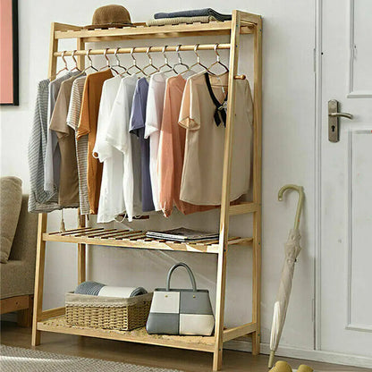 Bamboo Garment Clothes Hanging Heavy Duty Rack