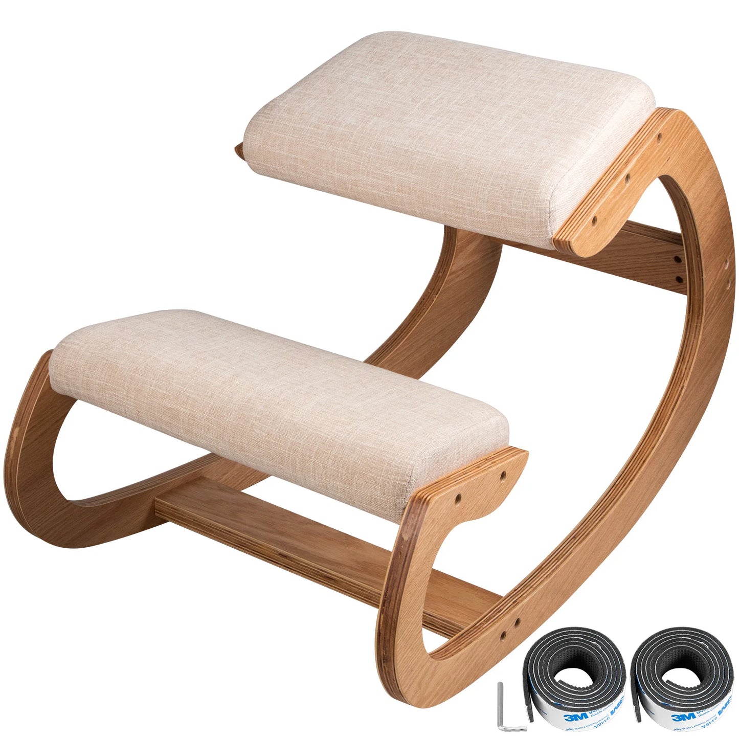 Ergonomic Rocking Wooden Kneeling Chair Thick Cushion