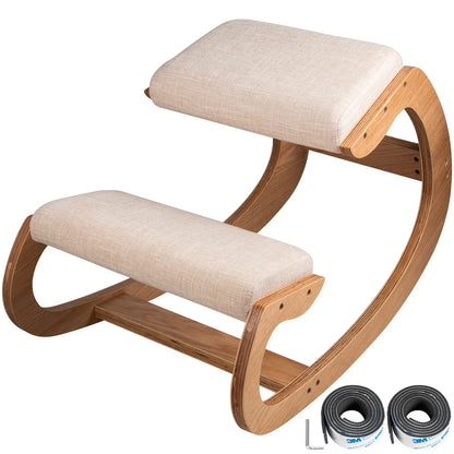Ergonomic Rocking Wooden Kneeling Chair Thick Cushion