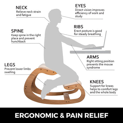 Ergonomic Rocking Wooden Kneeling Chair Thick Cushion