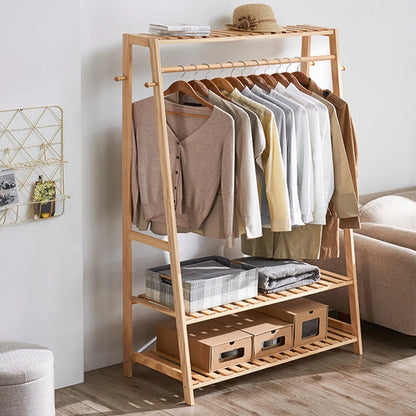 Bamboo Garment Clothes Hanging Heavy Duty Rack