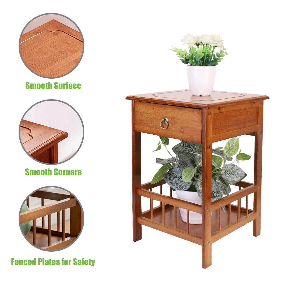 Bamboo Bedside Table with Drawer