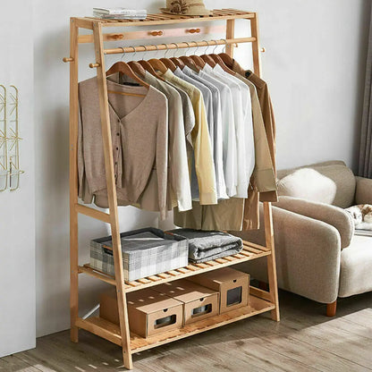 Bamboo Garment Clothes Hanging Heavy Duty Rack