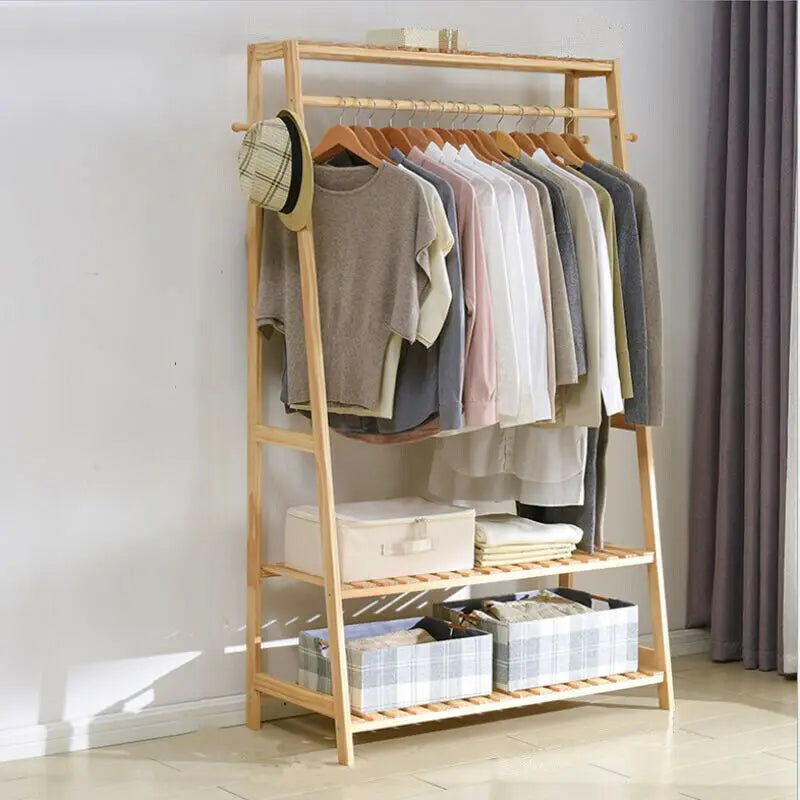 Bamboo Garment Clothes Hanging Heavy Duty Rack