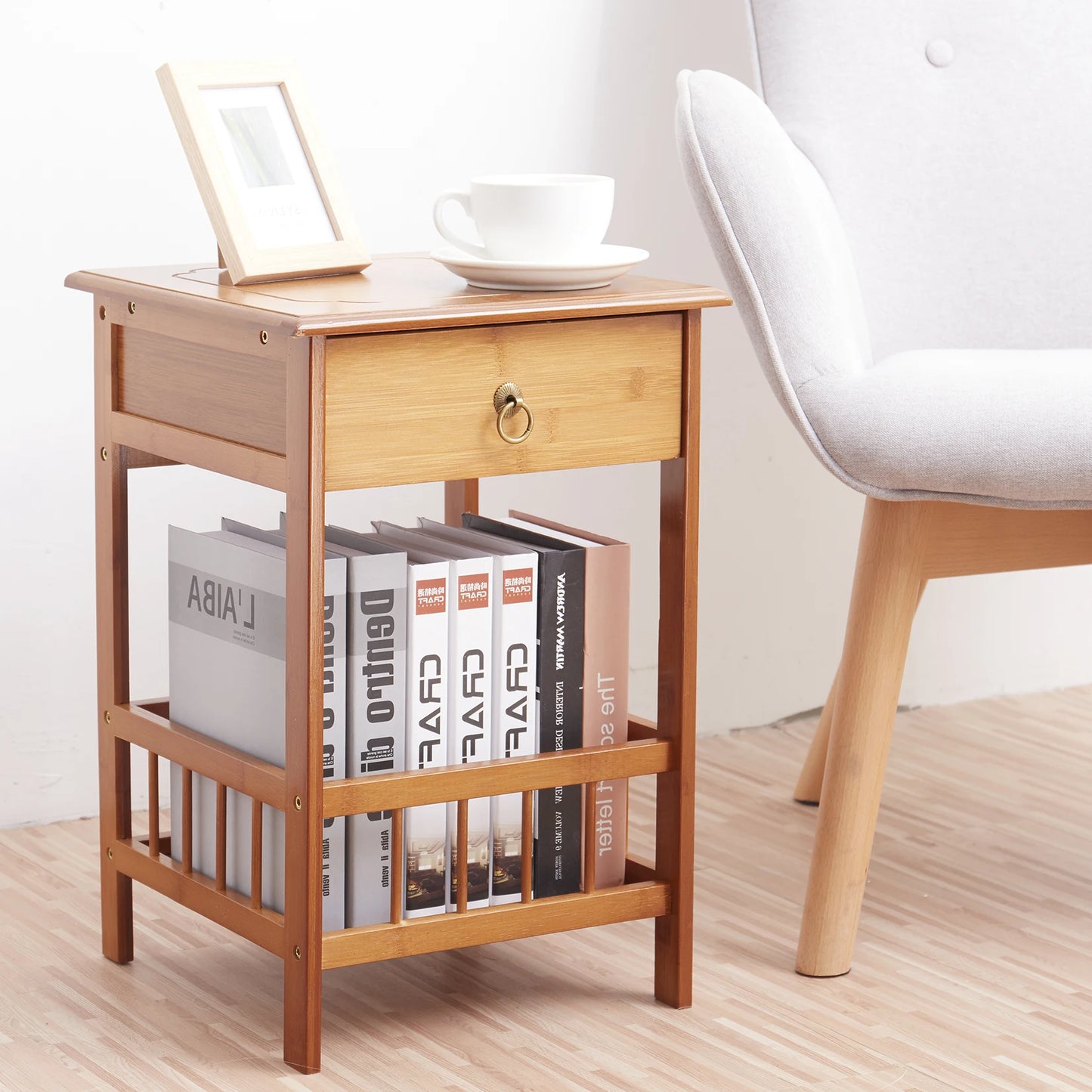 Bamboo Bedside Table with Drawer