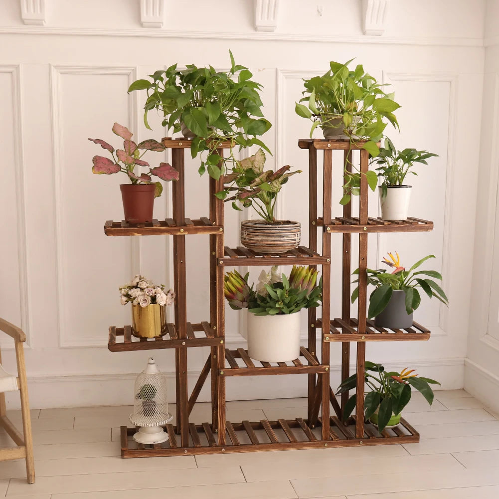 Multi-Tier Plant Stand Wood Flower Rack Holder