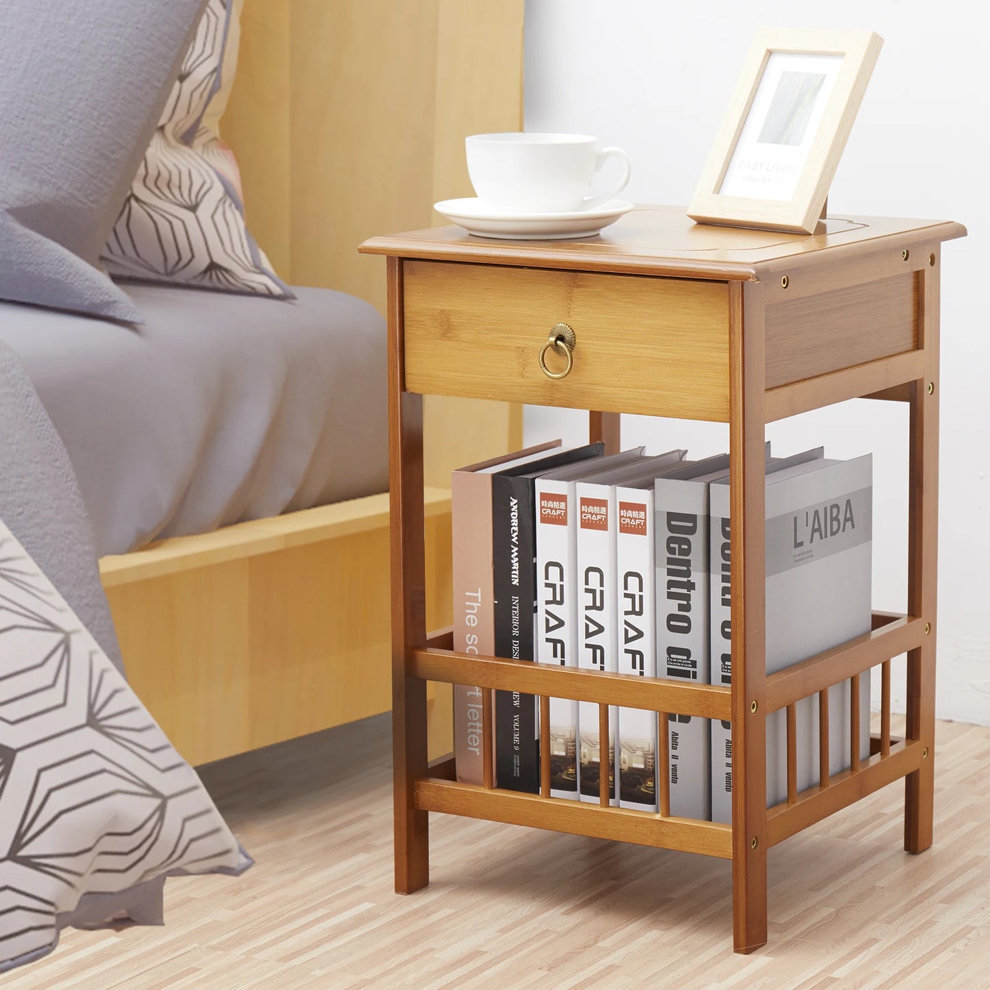 Bamboo Bedside Table with Drawer