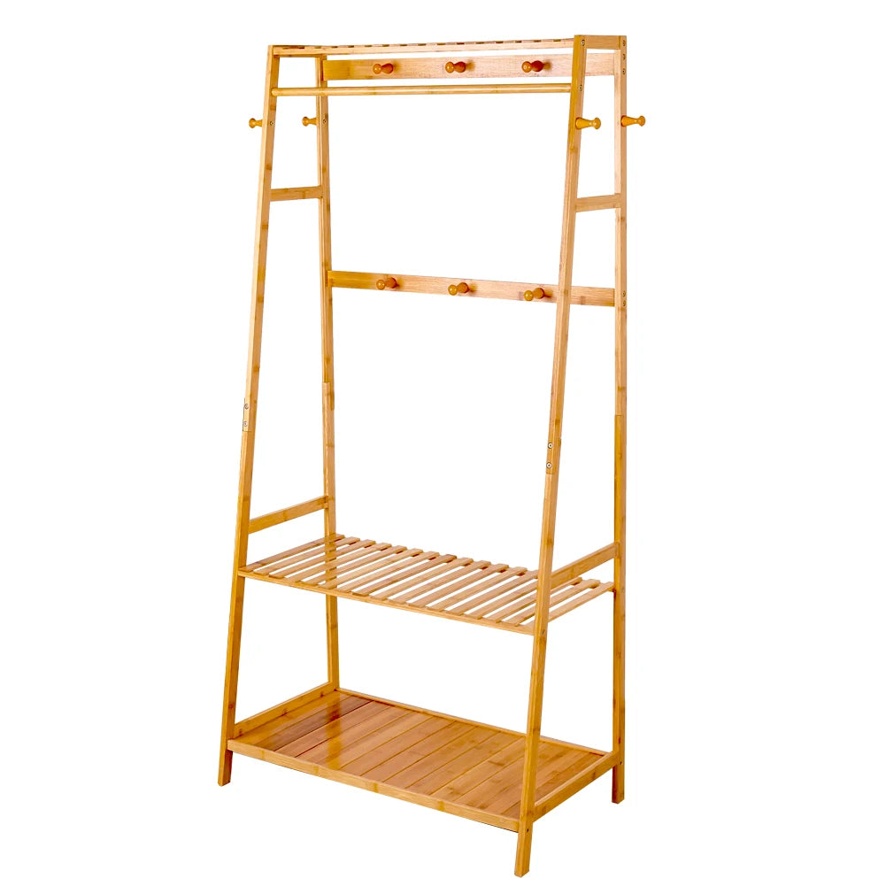 Bamboo Garment Clothes Hanging Heavy Duty Rack