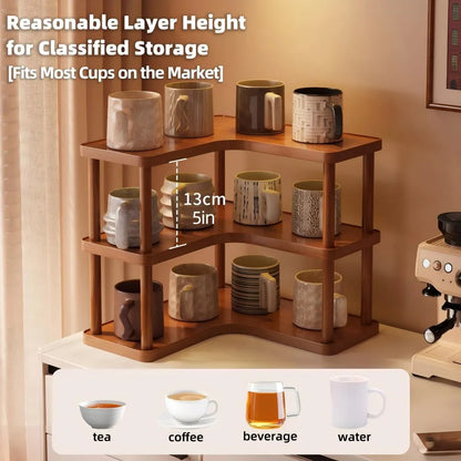 2 Tier Wooden Counter Storage Rack Corner