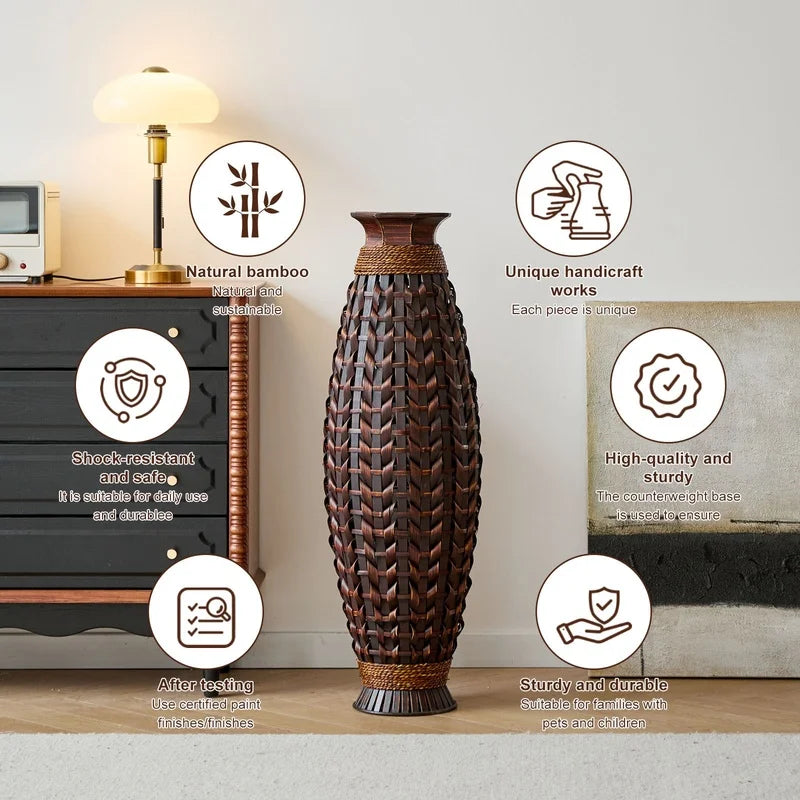 Handwoven Bamboo Floor Vase, 38.97" Tall