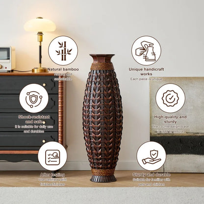 Handwoven Bamboo Floor Vase, 38.97" Tall