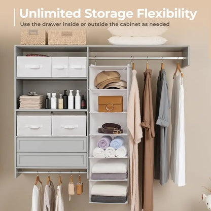 Hanging Closet Organizer and Storage 6 Shelf  Drawers