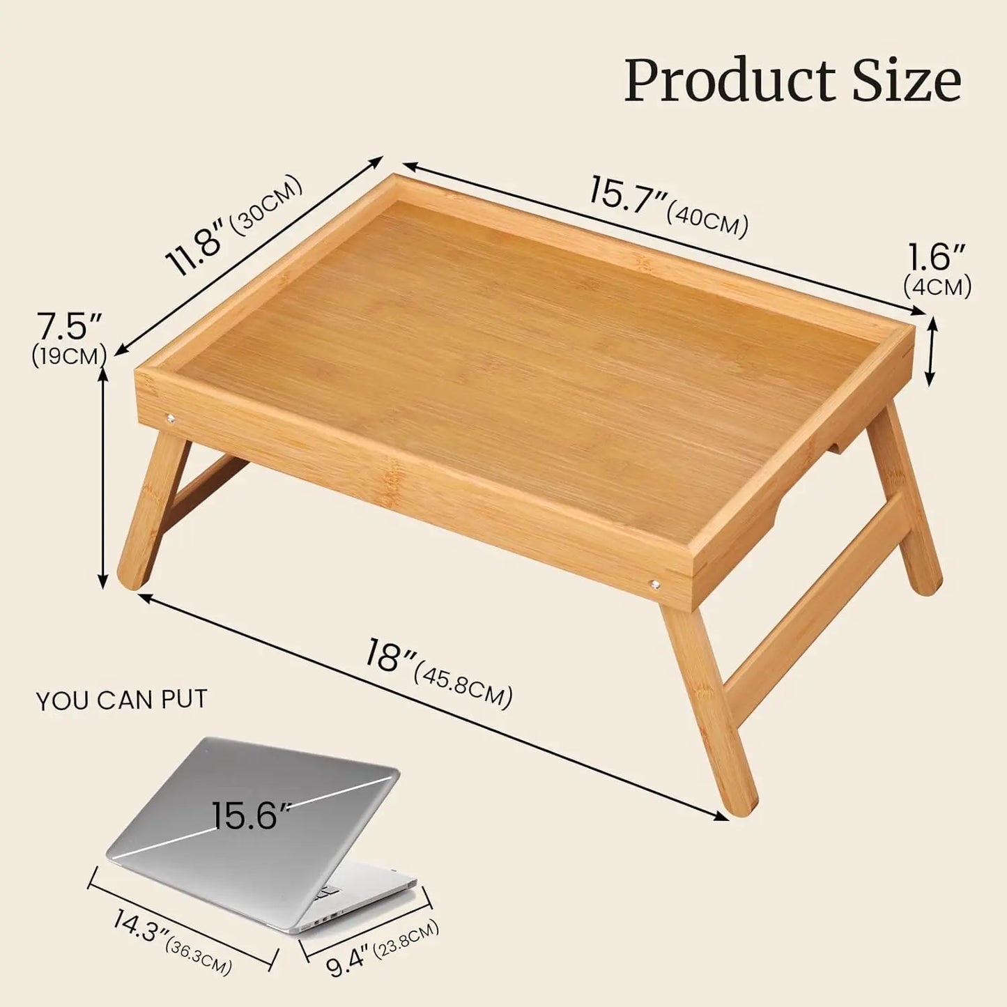 2 Pack Bamboo Bed Tray Table with Folding Legs