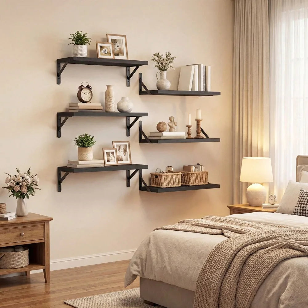 6pcs 16.5 Inch Wall Shelves Rustic Floating Shelf