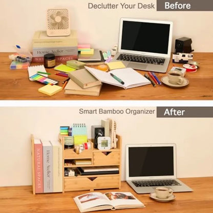 Bamboo Desk Organizer with Adjustable File Holder