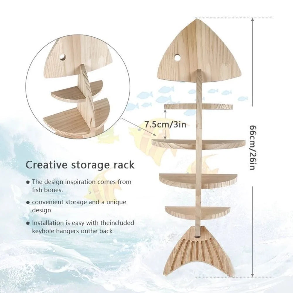 1pcs Creative Wooden Fishbone Wall Storage Shelf