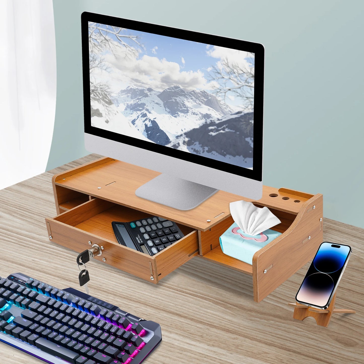 Wooden Desk Monitor Riser Computer Stand